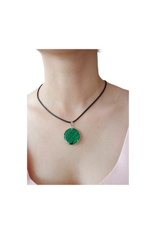 Malachıte Doğal Taşlı Hayat Ağacı Çelik Kolye - Kadın Yeşil