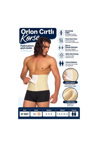 Orlon Cırtlı Korse Unisex Bel Ve Karın Destek Korsesi M 1007 - Rylks Standart