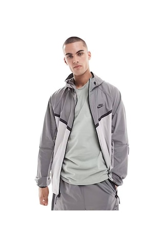 Tech Windrunner Woven Full Zip Loose Fit Jacket Erkek Bol Kesim Paraşüt Kumaş Kapüşonlu Ceket Gri