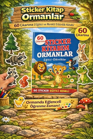 60 Çıkartmalı Sticker Kitabı Ormanlar - Çocuklar İçin Eğitici Ve Eğlenceli Hayvan Kitabı