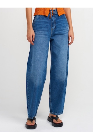 Dilvin Yandan Cepli Denim Balon Pantolon Mavi