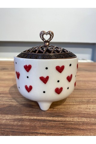 Kalp Desenli El Yapımı Seramik Fincan, Kupa Seti Ve Şekerlik