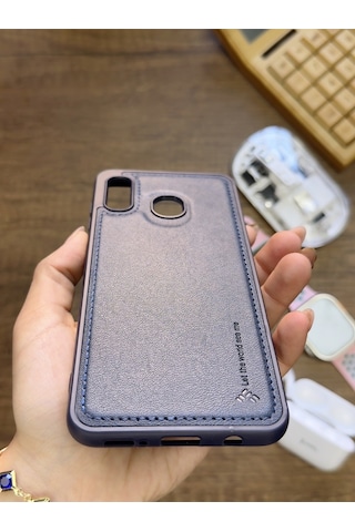 Samsung Galaxy A20 / A30 Uyumlu Premium Deri Dokulu Darbelere Karşı Dayanıklı Nazal Silikon Kılıf Lacivert