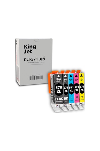 Kingjet Canon Pixma Mg5700 Uyumlu Yüksek Kapasiteli 5 Renk Takım Uyumlu Kartuş Çipli
