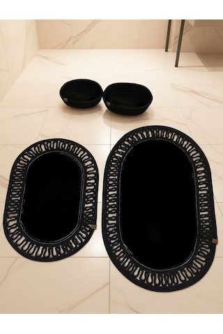 Senza Atelier Lüks 4 Lü Banyo & Antre Seti Tam Siyah Paspas