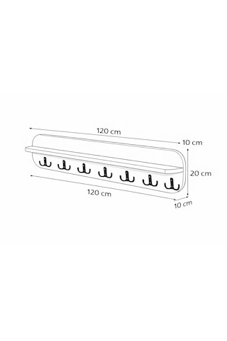 120 Cm 7 Kancalı Oval Kesim Ahsap Renk Duvara Monte Askılık Bal Meşe