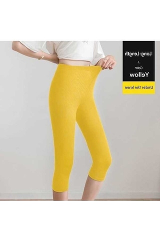 Tongxida Modal Spor Tayt Kadın Diz Boyu Buzağı Uzunluğu Yoga Pantolon Sarı 70-80kg Sarı