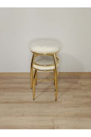 Evko Mobilya Tabure, Bar Taburesi, 2'li Tabure, Gold Ayaklı-krem