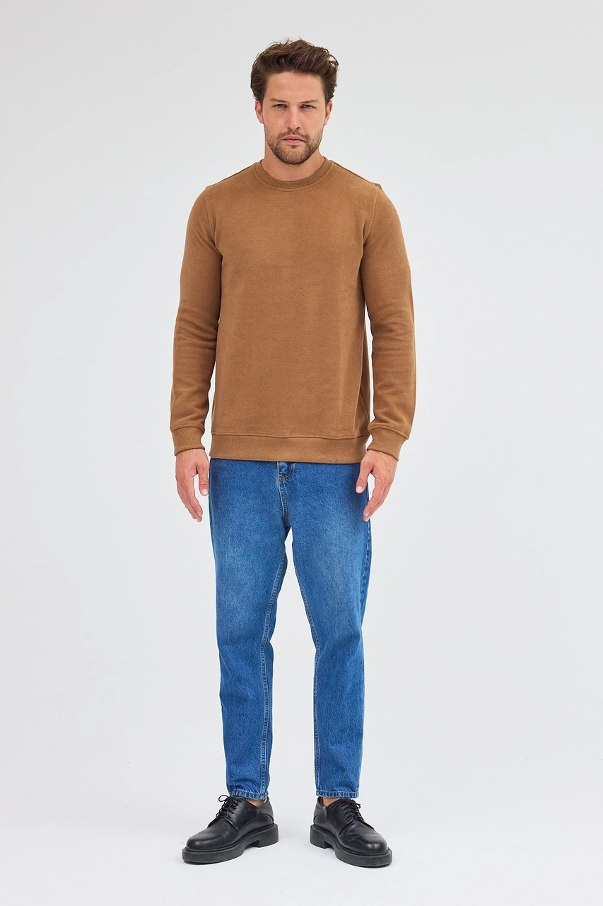 İmza Açık Kahverengi Uzun Kol Bisiklet Yaka Düz Pamuklu Comfort Fit Sweatshirt 1013255150 - Açık Kahverengi