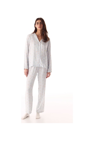 Penti Kırık Beyaz Cute Flowers Düğmeli Gömlek Pantolon Pijama Takımı