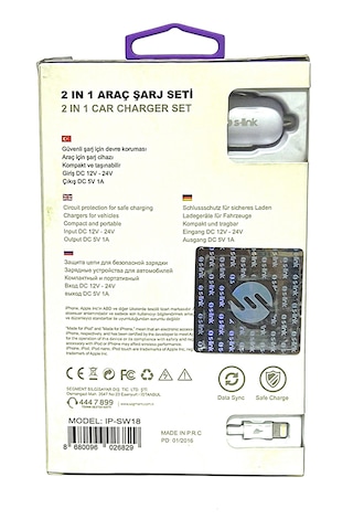 S-link Ip-sw18 Araç İçi Şarj Aleti Lightning 5v/1a