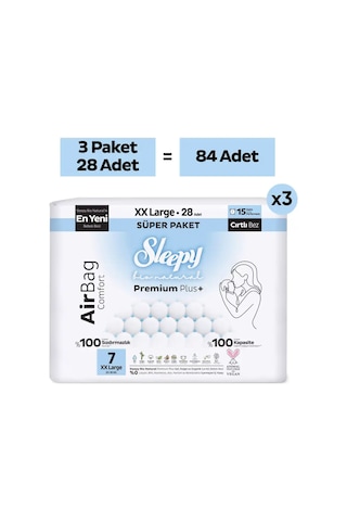 Sleepy Bio Natural Premium Plus Airbag Comfort Mega Paket Bebek Bezi 7 Numara Xxlarge 84 Adet
