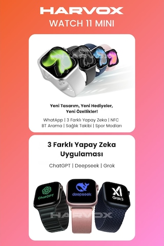 Harvox Watch 11 Mini Akıllı Saat Hediye Dolu Kutu Içeriği 2 Kordon Bileklik Ve Fular Hediyeli