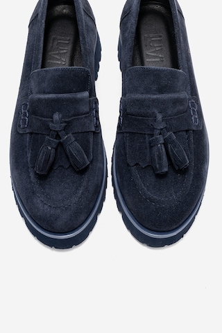 Luvishoes Luvi Shoes Poen Lacivert Süet Hakiki Deri Püsküllü Kadın Loafer Ayakkabı Lacivert