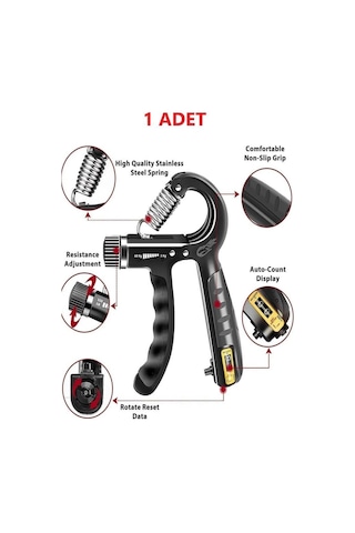 Sayaçlı 5-60 Kg Ayarlanabilir El Bilek Kas Güçlendirici Yay Siyah