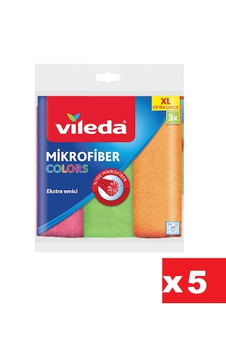 Vileda Mikrofiber Colors Temizlik Bezi XL 5 x 3'lü 36 x 34 CM