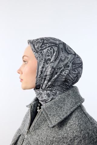 Mirsoy Scarf Rana Etnik Desen Eşarp Antrasit