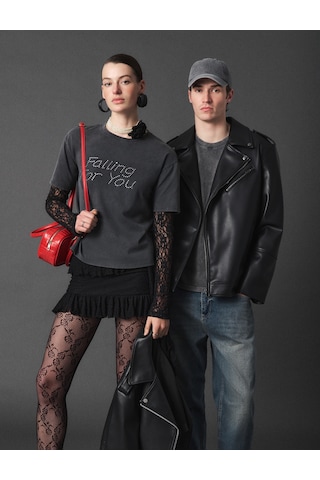 Koton Fermuar Detaylı Uzun Kollu Crop Oversize Suni Deri Biker Ceket Siyah 6sak20016ew