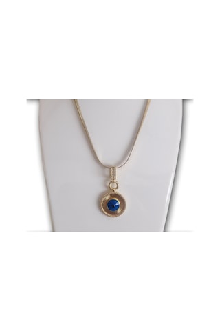 Uzel İtalyan Zincirli Mavi Boncuk Gözlü Kolye Mavi