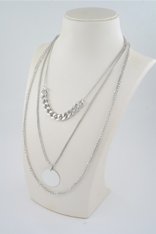 Kadın Özel Tasarım  3'lü Kombin Kolye Seti - Gümüş