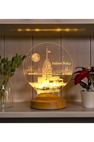Kız Kulesi Tasarımlı İsimli İstanbul Doğum Günü Hatırası Led Lamba