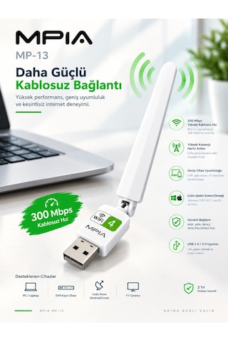 300 Mbps Wireless Usb Adaptör Windows, Mac, Dvr & Uydu Alıcısı Uyumlu Kablosuz Wi-fi Alıcı