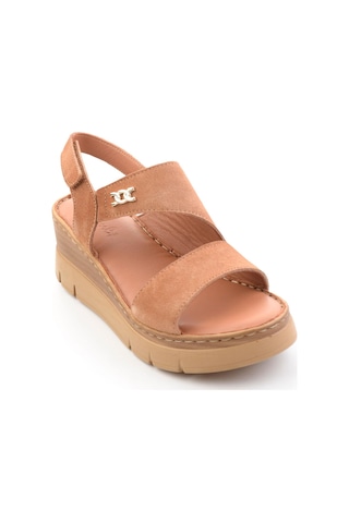 Bambi Cappuccino Hakiki Deri Kadın Sandalet K05299112702 Kahverengi