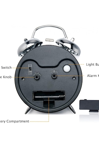 Yüksek Sesli Alarmlı Saat Büyük Boy Nostaljik Analog Çalar Saat Fosforlu Işıklı Alarmlı Metal Gövde Akar Saniyeli Sessiz Şarjlı Pilli Saat Ht-860 Siyah
