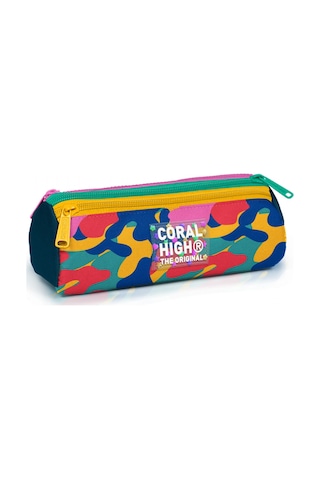 Coral High Unisex Renkli Kamuflaj Desenli Üç Gözlü Okul Kalem Çantası 31032 Çok Renkli