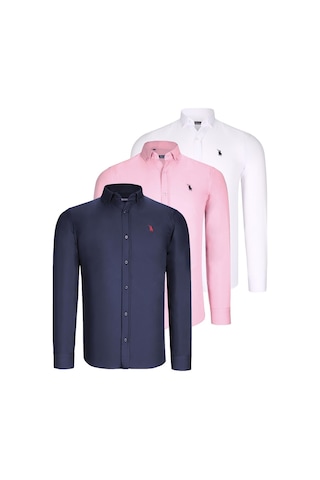 Dewberry G725 Erkek Gömlek 3'lü Beyaz Lacivert Pembe Çok Renkli