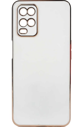 Kilifone - Oppo A54 4g Uyumlu Kılıf Kenarları Parlak Altın Renkli Silikon Bark Kapak - Beyaz - T21879