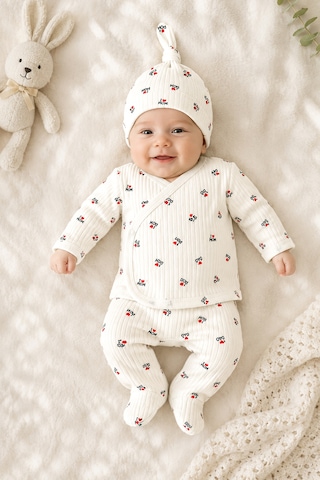 Sitilin Kız Erkek Bebek Hastane Çıkışı 5'li Set I Mom I Dad Baskılı %100 Pamuk Yenidoğan 0-3 Ay Stl7234 Beyaz