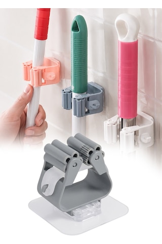 Yapışkanlı Mop Askısı Süpürge Paspas Tutucu Duvar Organizer Düzenleyici Banyo 6 cm
