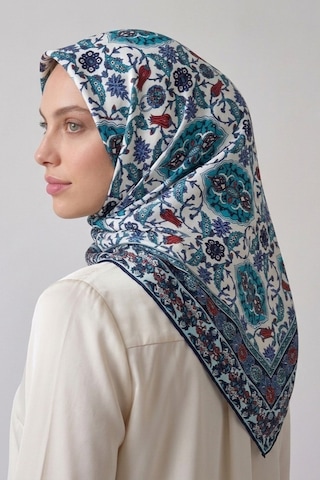 İpekçe Eşarp İp Rayon 100 100 Desenli - Mavi Mavi - Çok Renkli