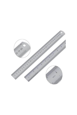30cm 12 İnch - Çift Taraflı Paslanmaz Çelik Metal Cetvel - Kalınlık 1mm