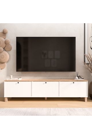 Nord Tv Ünitesi Sehpası 3 Kapaklı Ahşap Ayaklı 180cm Sepet-beyaz Nd6-sw Beyaz