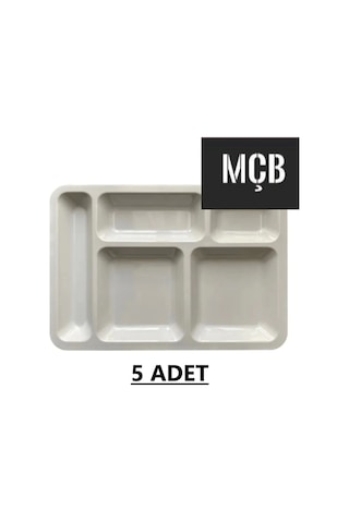 5 Adet 5 Gözlü Kırılmaz Plastik Tabldot Tabağı Beyaz Self Servis Tabildot Tabilot Tabak Beyaz