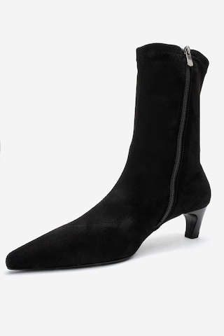 Luvishoes Alora Siyah Süet Kadın Kısa Topuklu Bot Siyah Süet