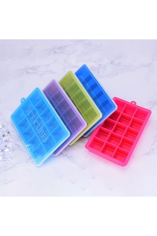 Xiyyadms 15 Delikli Silikon Buz Kübü Kalıbı, Isıya Dayanıklı, Geri Çekilebilir Kapaklı, Kolay Çıkarım, Dondurma/pasta/çikolata/bebe Gıdası Hazırlama, Pembe Çok Renkli
