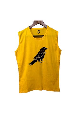 Top Glory Crow Baskılı Kolsuz Sporcu T-shirt Tank Top Sporcu Fitness Atlet Sarı