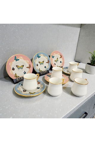 Sudedi Home Sudedi Butterfly Altın Yaldızlı Kahve Fincan Takımı Çok Renkli