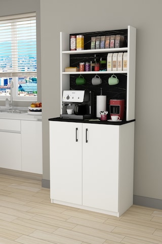Asra Trend Kahve Köşesi KAHVE01 %100 MDF Çok Amaçlı Mutfak Dolabı Beyaz - Royal Mermer
