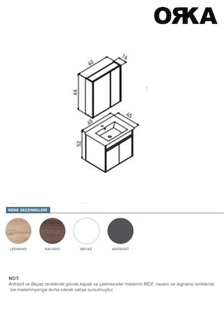 Modern Orka Side 65 Cm Mat Beyaz Kapaklı Lavabo Ve Ayna Takımı Suya Dayanıklı Mdflam Beyaz