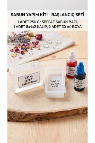 Hobi Sabun Yapım Kiti Başlangıç Seti 250gr Şeffaf Baz + Silikon Kalıp + 2 Adet Boya kokusuz