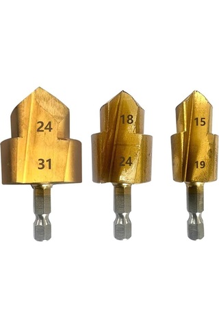 3 Adet Kademeli Matkap Ucu, Altıgen Saplı Su Borusu Bağlantı Alet