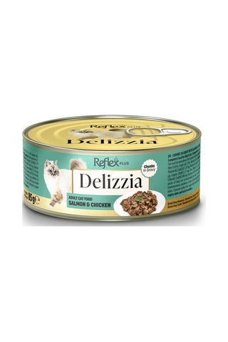 Reflex Plus Plus Delizzia / Sos İçinde Parça Etli Somonlu & Tavuklu Yetişkin Kedi Maması 85g X 12 Adet