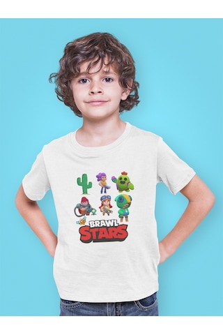 Bumeta Brawl Stars Karakter Baskılı Çocuk Tişört 3 Lü Set Beyaz