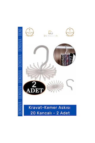 Kravataskısı Dolap İçi Düzenleyici Gardırop Askısı Şal Eşarp Kravat Kemer Askısı 20 Kancalı - 2 Ade Çok Renkli