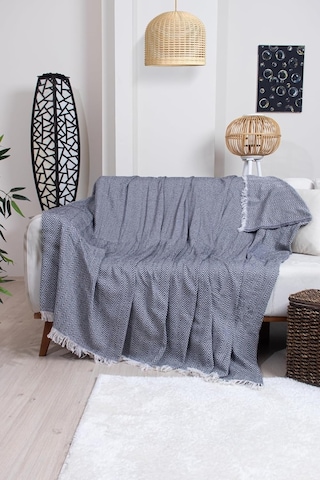 Valoroso Tekstil Pamuklu Zikzak Desenli Püsküllü Koltuk Örtüsü, 170x210 Cm, Geometrik Desen, Minimalist Stil, Yı Diğer