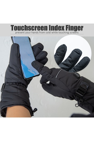 Geeksen Isı Kontrollü Sıcak Eldivenler, Su Geçirmez, Kaymaz, Fleece İç, Dokunmatik Parmak, Kayak-sürek İçin Kışlık Outdoor Siyah-l Siyah